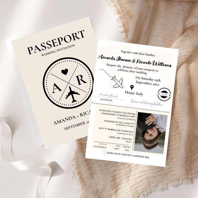 Eleagnt Ivory Passport Photo Wedding Invitation (Creator Uploaded)