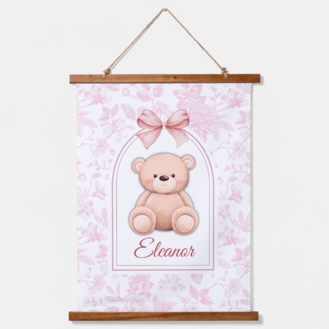 Eleanor | Custom Pink Teddy Bear Nursery Design  Hanging Tapestry (Front)