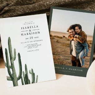 ELEANOR Modern Bohemian Green Cactus Photo Wedding Invitation