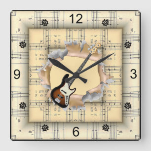 Elec Guitar~Breaking Through~Strange Sheet Music~ Square Wall Clock