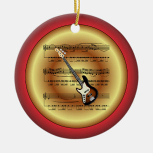 Elec Guitar~Sheet Music~Red/Green/Gold~Christmas~ Ceramic Tree Decoration