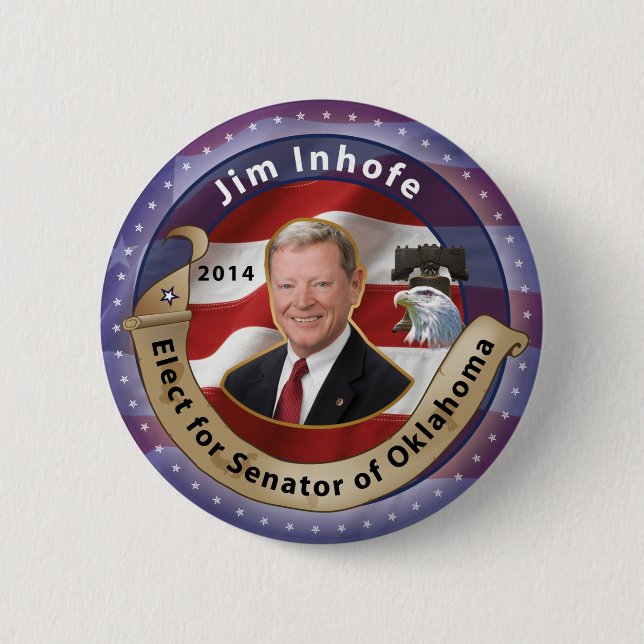 Elect Jim Inhofe for Senator of Oklahoma 6 Cm Round Badge (Front)