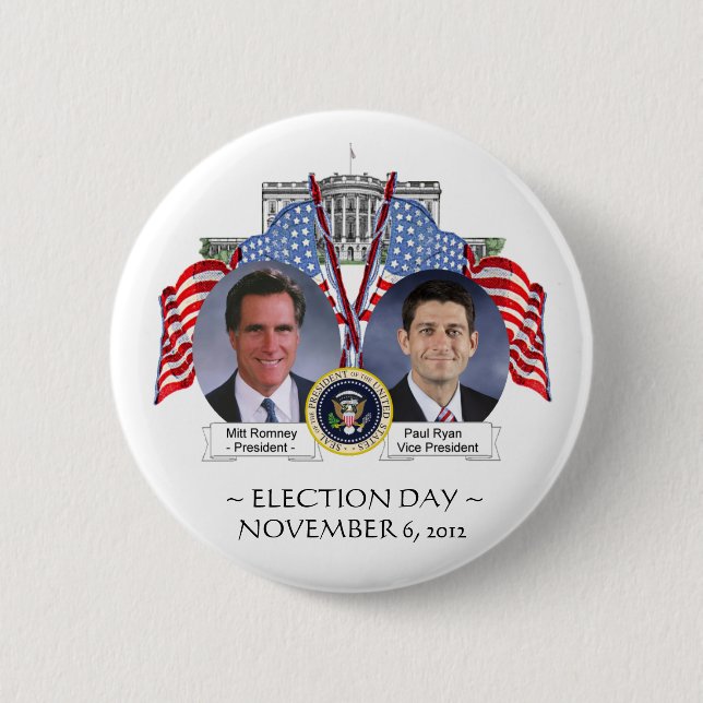 ELECTION DAY Mitt Romney Paul Ryan BUTTON (Front)