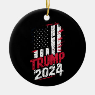 Election TRUMP 2024 USA Vintage Flag Ceramic Tree Decoration