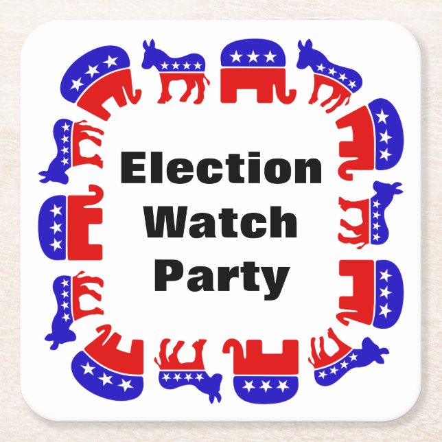 Election Watch Party Square Paper Coaster (Front)