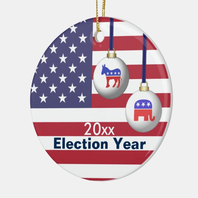 Election Year Republican or Democratic Christmas Ceramic Tree Decoration (Left)