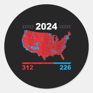 Electoral Map Trump 312 Red 2024 Election Results  Classic Round Sticker