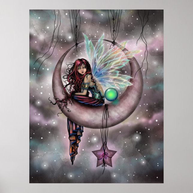 Electra Fae Fairy on Moon Fantasy Artwork Poster (Front)