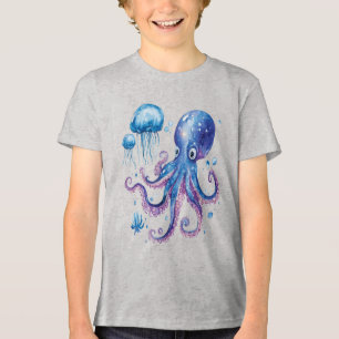 Electric Abyss Octopus & Glowing Jellyfish Tri-Blend Shirt