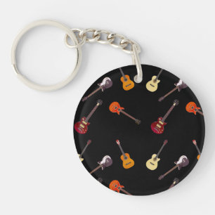 Electric & Acoustic Guitar Collage Key Ring
