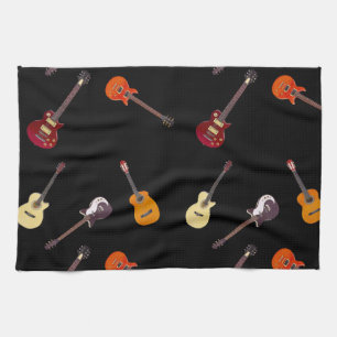 Electric & Acoustic Guitar Collage Tea Towel