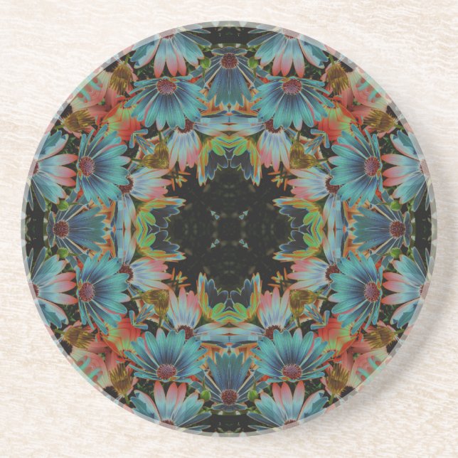 Electric African Daisy Kaleidoscope Floral Coaster (Front)