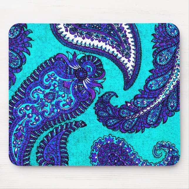 Electric Aqua Blue Indian Paisley Mouse Pad (Front)