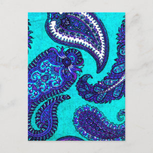 Electric Aqua Blue Indian Paisley Postcard