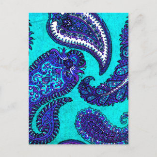 Electric Aqua Blue Indian Paisley Postcard