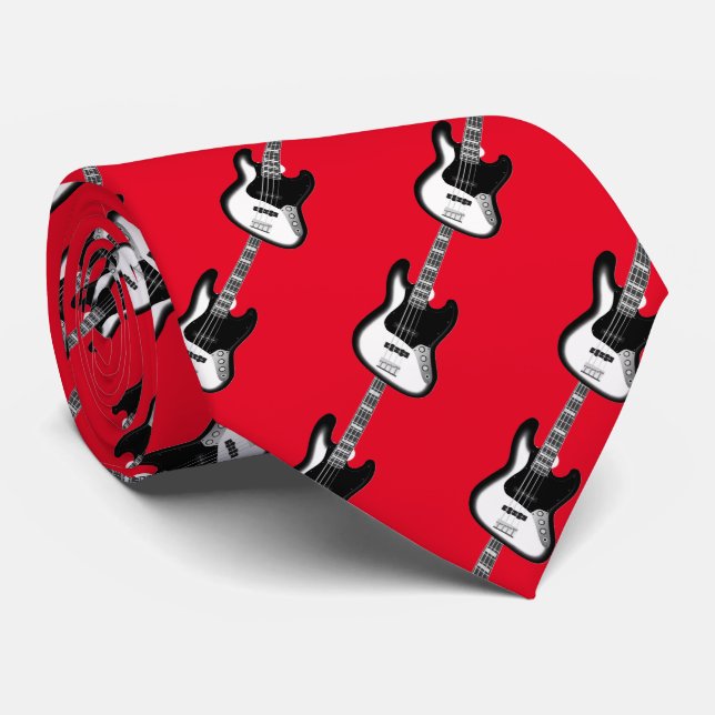 Electric Base Guitar Pattern in Black and White  Tie (Rolled)