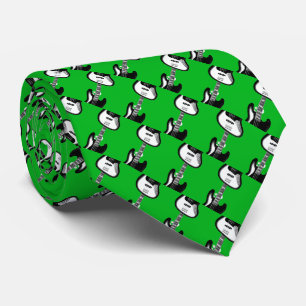 Electric Base Guitar Pattern with Green Background Tie
