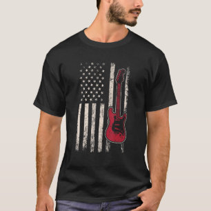 Electric Bass Guitar Player American Flag Musician T-Shirt