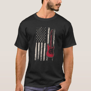 Electric Bass Guitar Player American Flag Musician T-Shirt