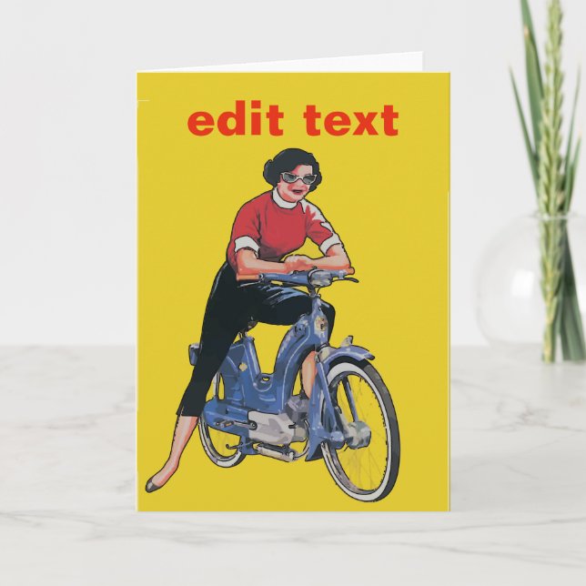 Electric Bike, Vintage Woman, ADD TEXT, Card (Front)