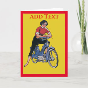 Electric Bike, Vintage Woman, Edit Text Card, Card