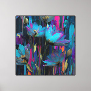 Electric Bloom Abstract Botanical Art Canvas Print