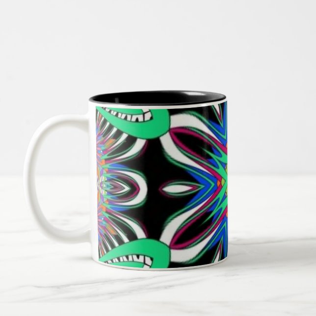 Electric Bloom Mandala Two-Tone Coffee Mug (Left)