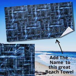 Electric Blue Abstract Lights on Black Beach Towel