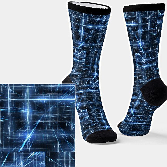 Electric Blue Abstract Lights on Black Socks (Creator Uploaded)