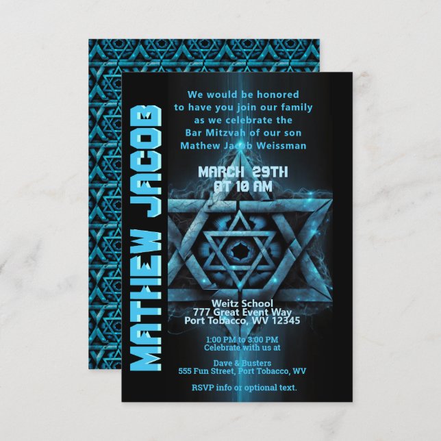 Electric Blue and Bar Mitzvah Invitation (Front/Back)