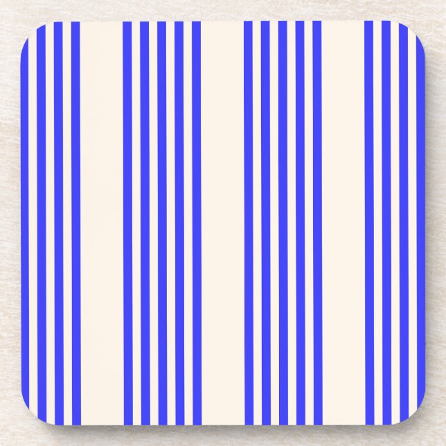 Electric blue and beige five stripe pattern coaster (Front)