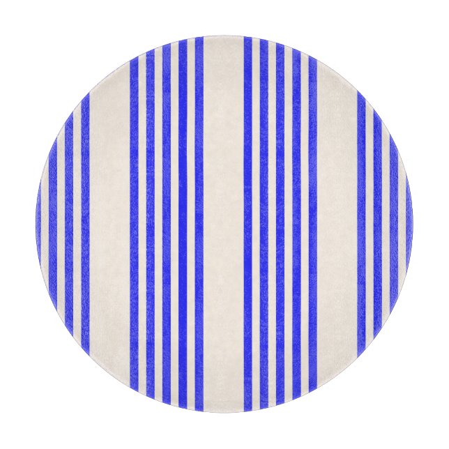 Electric blue and beige five stripe pattern cutting board (Front)