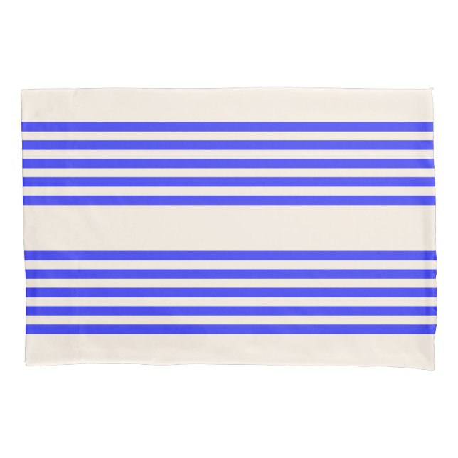 Electric blue and beige five stripe pattern pillowcase (Front)
