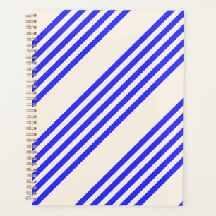 Electric blue and beige five stripe pattern planner