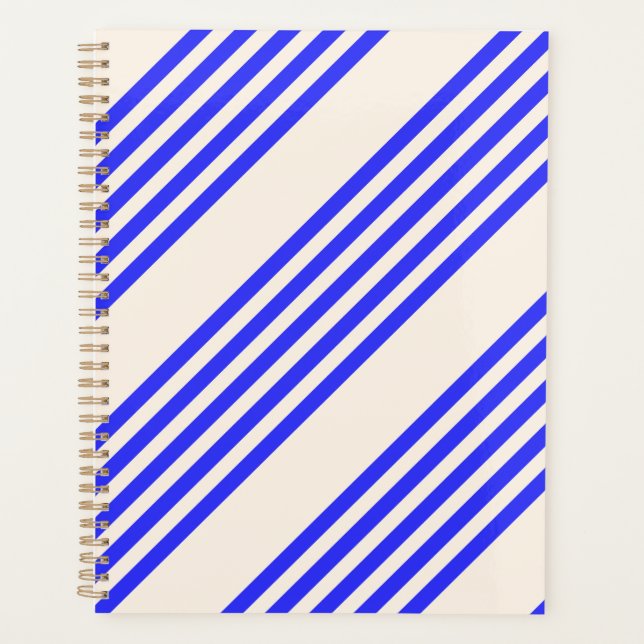 Electric blue and beige five stripe pattern planner (Front)
