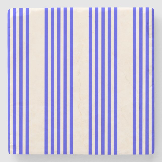 Electric blue and beige five stripe pattern stone coaster (Front)