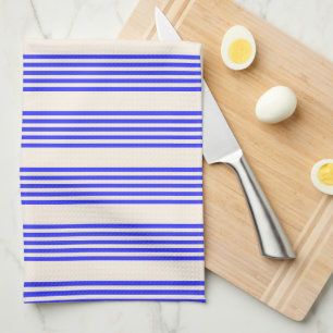 Electric blue and beige five stripe pattern tea towel