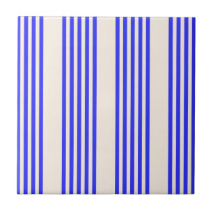 Electric blue and beige five stripe pattern tile