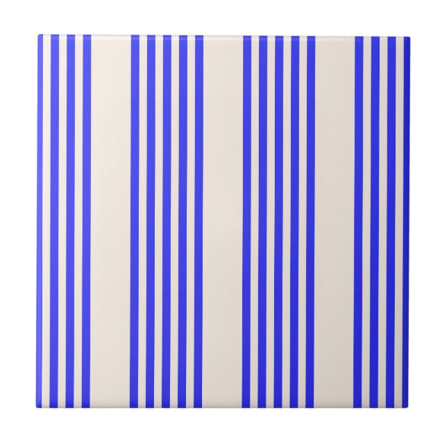 Electric blue and beige five stripe pattern tile (Front)