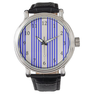 Electric blue and beige five stripe pattern watch