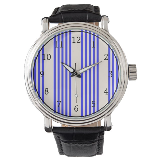 Electric blue and beige five stripe pattern watch (Front)