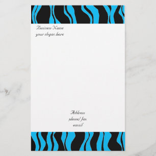 Electric  Blue and Black Zebra Pattern Stationery
