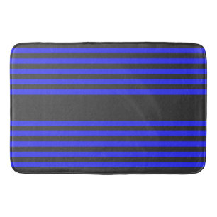 Electric blue and charcoal five stripe pattern bath mat