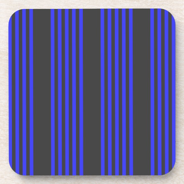 Electric blue and charcoal five stripe pattern coaster (Front)