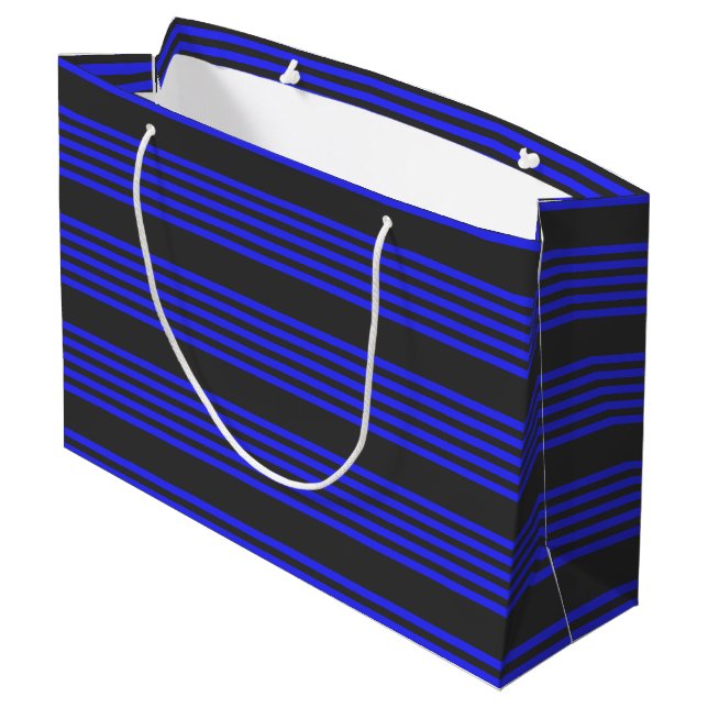 Electric blue and charcoal five stripe pattern large gift bag (Back Angled)