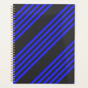 Electric blue and charcoal five stripe pattern planner