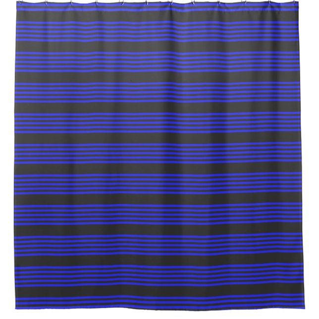 Electric blue and charcoal five stripe pattern shower curtain (Front)