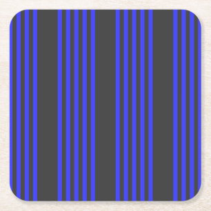 Electric blue and charcoal five stripe pattern square paper coaster