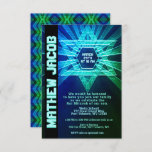 Electric Blue and Green Bar Mitzvah Invitation<br><div class="desc">A fun electric blue Bar Mitzvah Invitation card.</div>