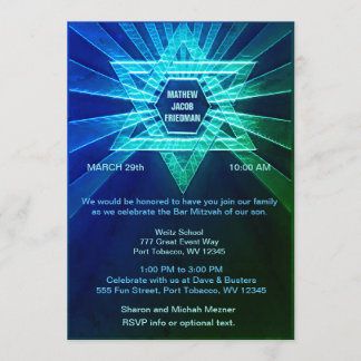 Electric Blue and Green Bar Mitzvah Invitation